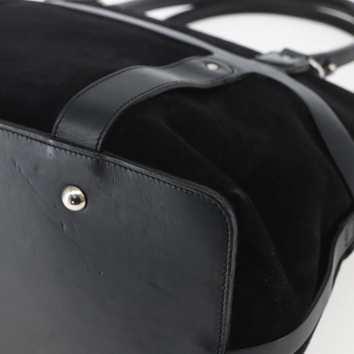 Salvatore Ferragamo Hand Bag Suede Black Silver Auth 169371