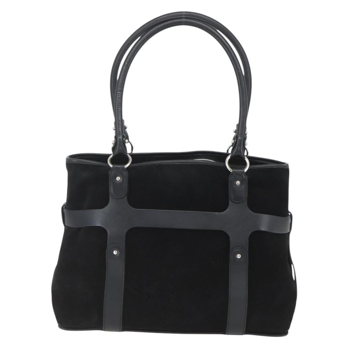 Salvatore Ferragamo Hand Bag Suede Black Silver Auth 169371