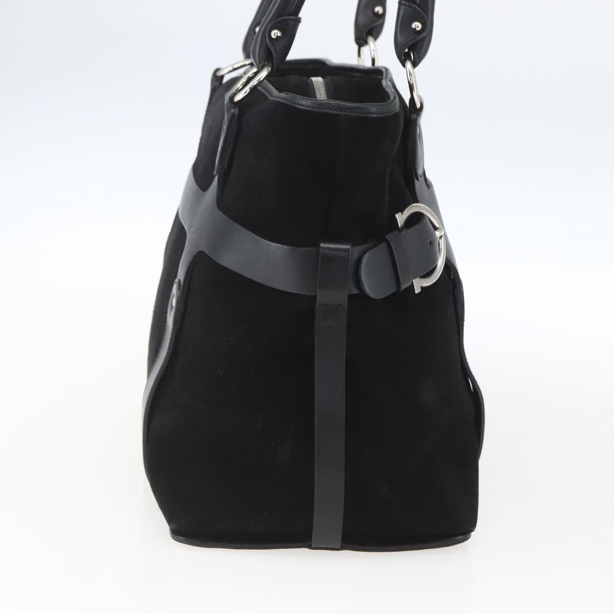 Salvatore Ferragamo Hand Bag Suede Black Silver Auth 169371
