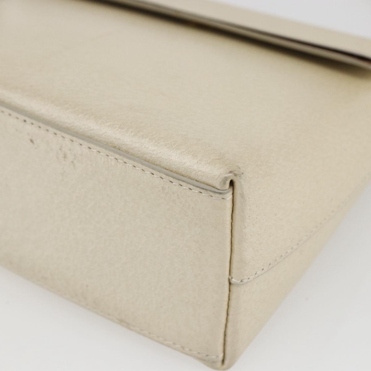 GUCCI Bamboo Hand Bag Leather White Gold 000 1014 1888 Auth 169372