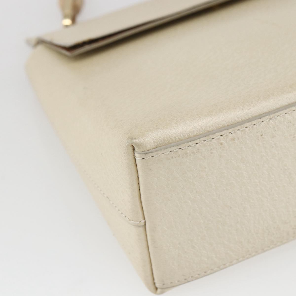 GUCCI Bamboo Hand Bag Leather White Gold 000 1014 1888 Auth 169372