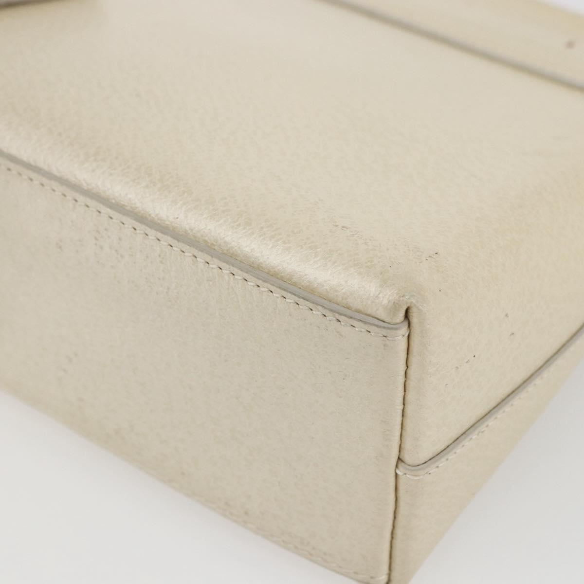 GUCCI Bamboo Hand Bag Leather White Gold 000 1014 1888 Auth 169372