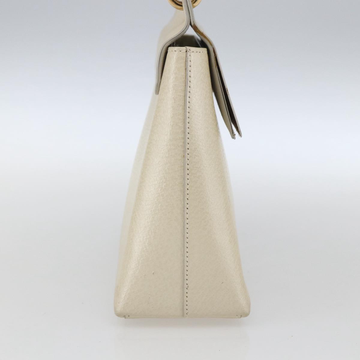 GUCCI Bamboo Hand Bag Leather White Gold 000 1014 1888 Auth 169372
