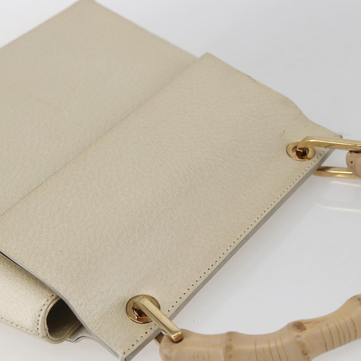 GUCCI Bamboo Hand Bag Leather White Gold 000 1014 1888 Auth 169372