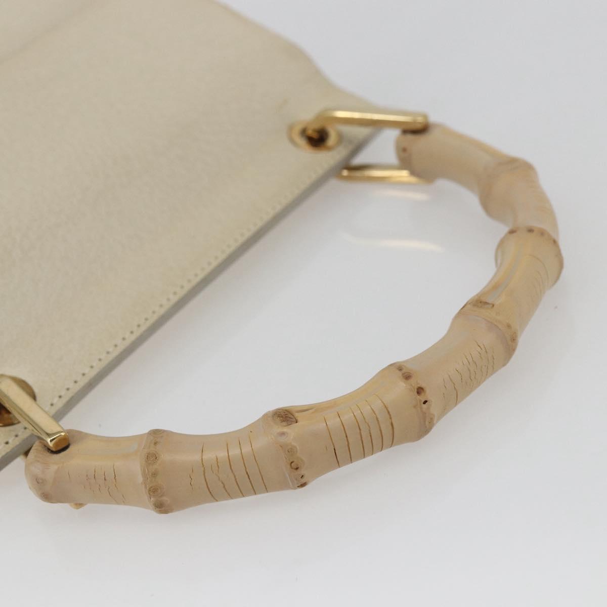 GUCCI Bamboo Hand Bag Leather White Gold 000 1014 1888 Auth 169372