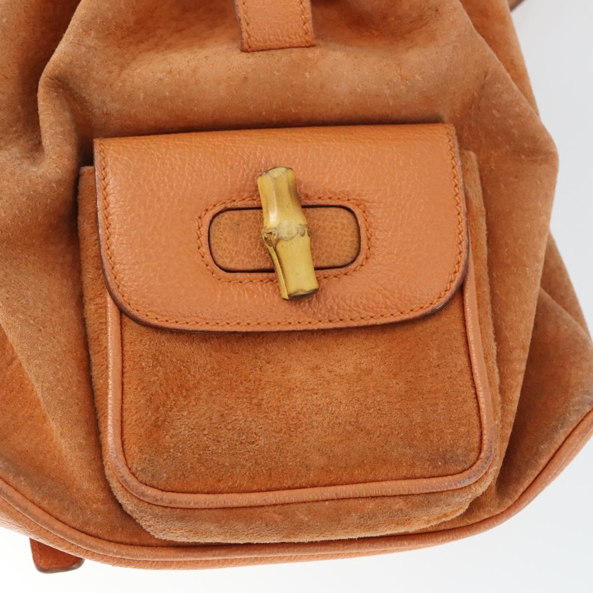 GUCCI Bamboo Backpack Suede Orange Gold Auth 169373