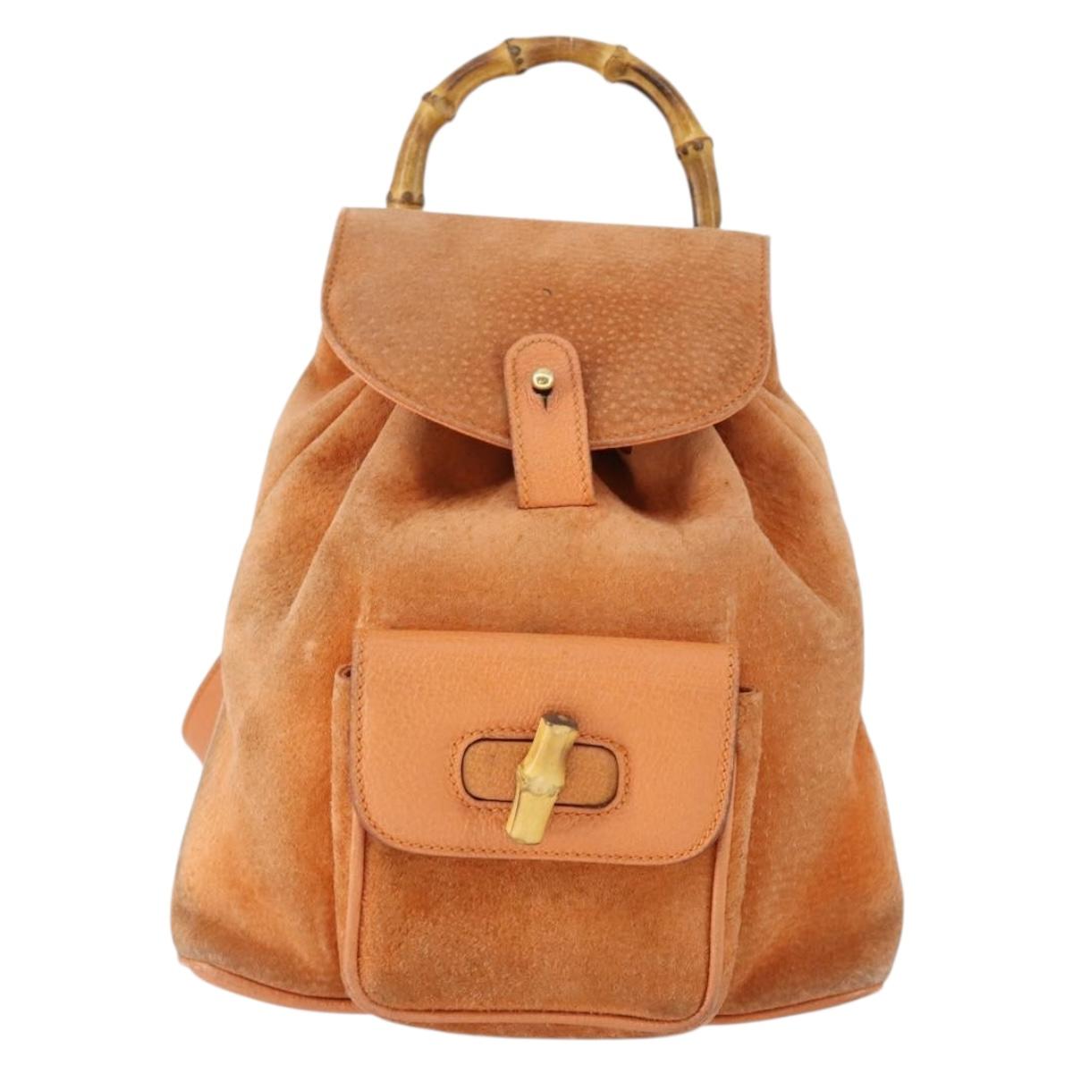 GUCCI Bamboo Backpack Suede Orange Gold Auth 169373