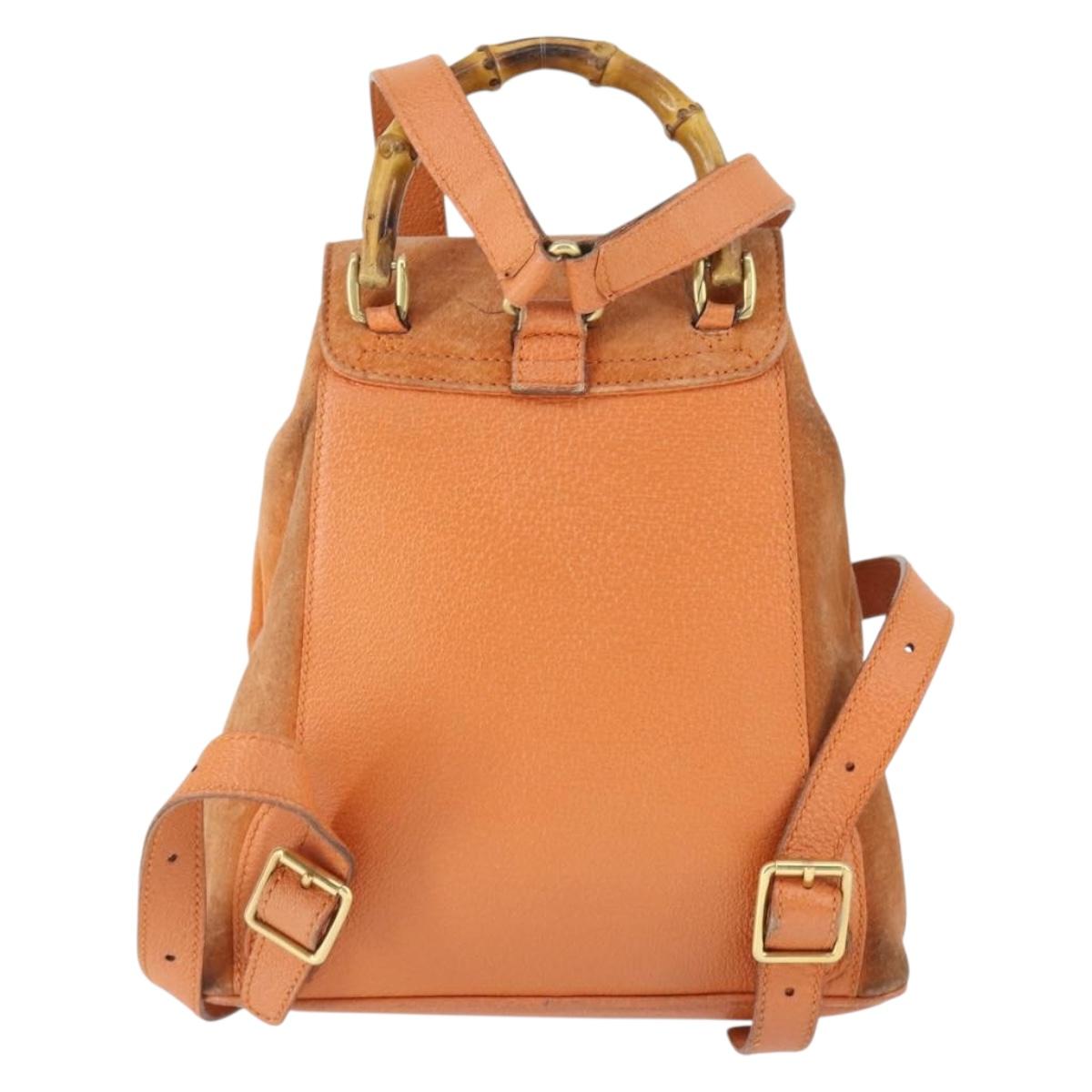 GUCCI Bamboo Backpack Suede Orange Gold Auth 169373