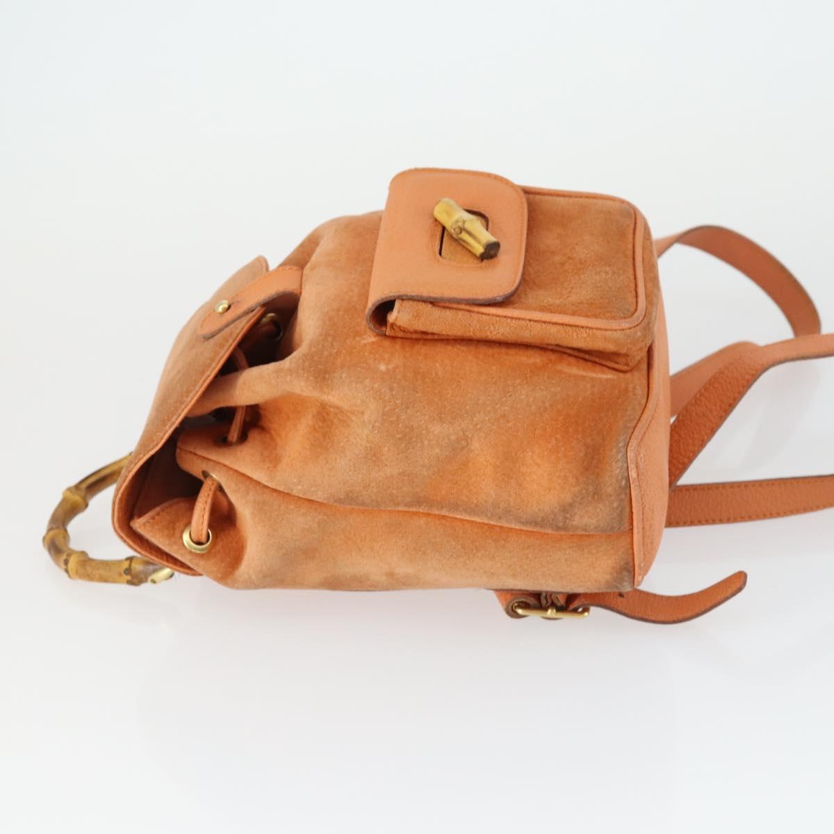 GUCCI Bamboo Backpack Suede Orange Gold Auth 169373