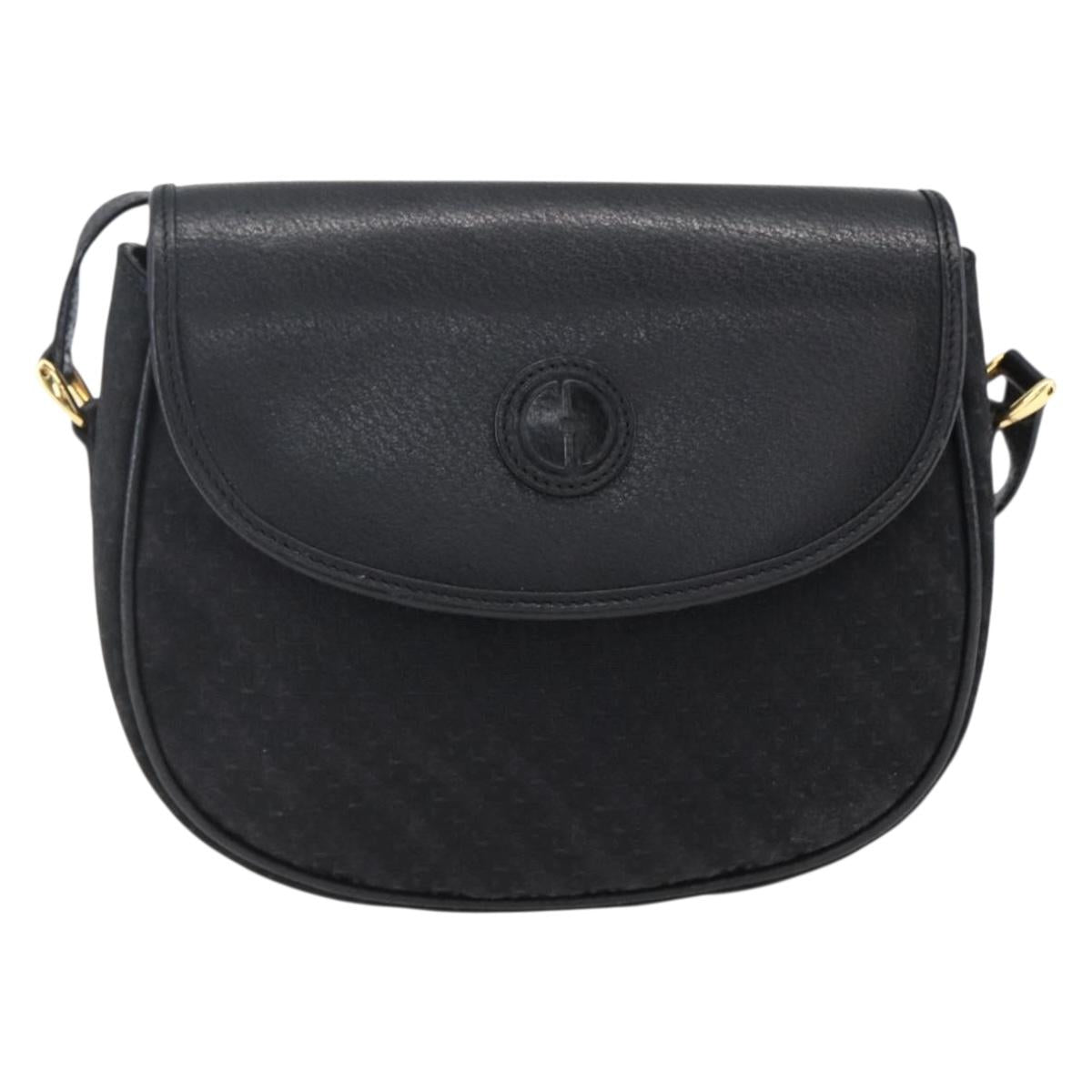 GUCCI Shoulder Bag Canvas Black Gold 007 115 0074 Auth 169374