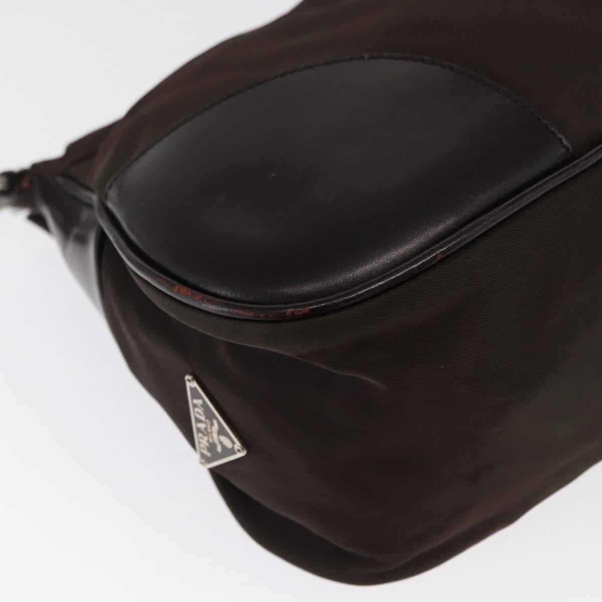 PRADA Shoulder Bag Nylon Khaki Silver Auth 169376