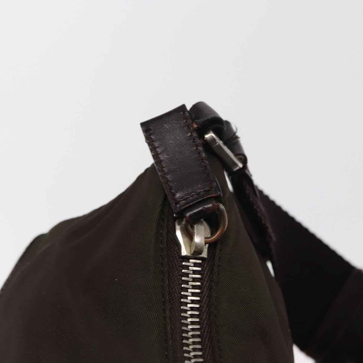 PRADA Shoulder Bag Nylon Khaki Silver Auth 169376