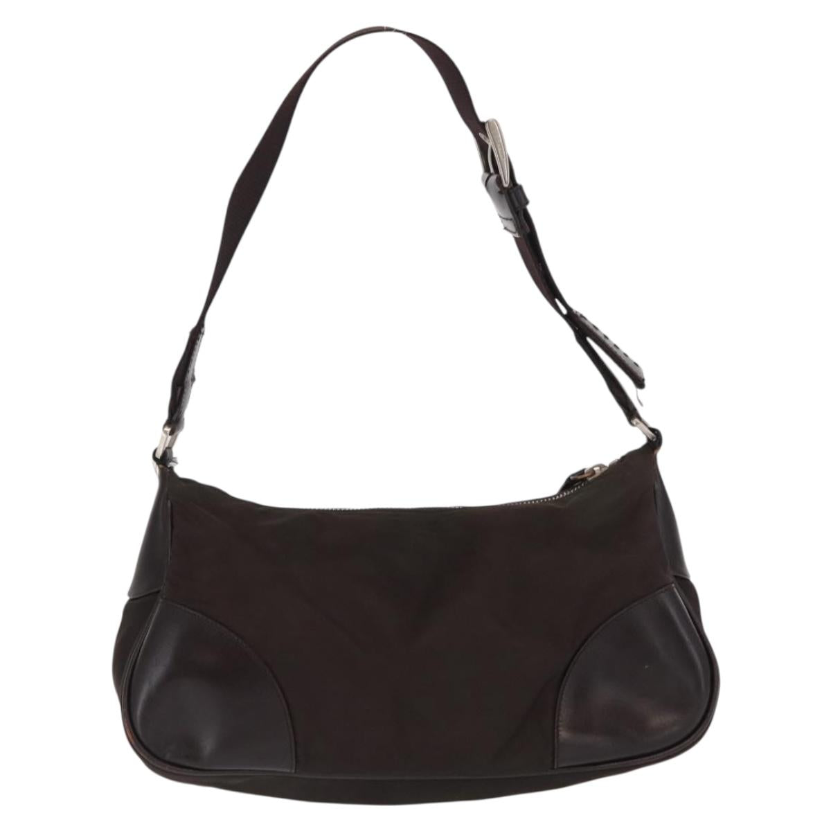 PRADA Shoulder Bag Nylon Khaki Silver Auth 169376