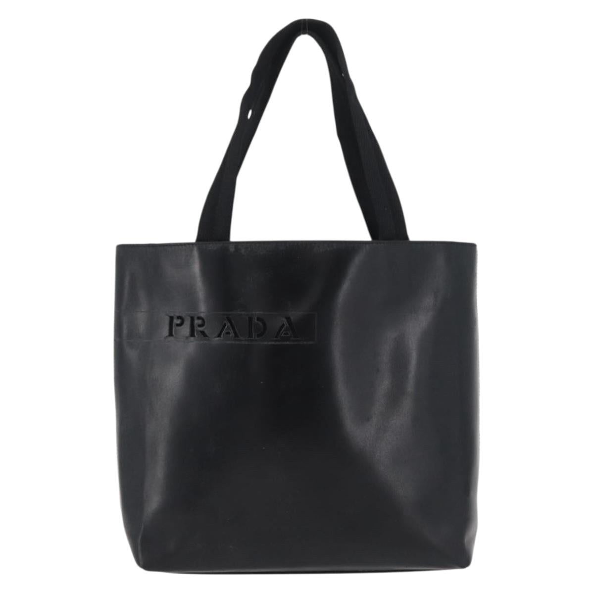 PRADA Hand Bag Leather Black Silver Auth 169378