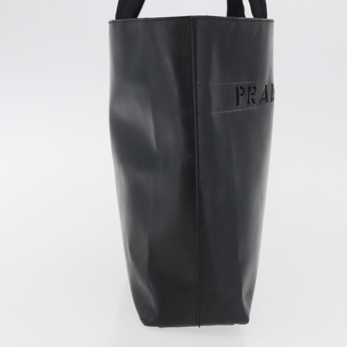 PRADA Hand Bag Leather Black Silver Auth 169378