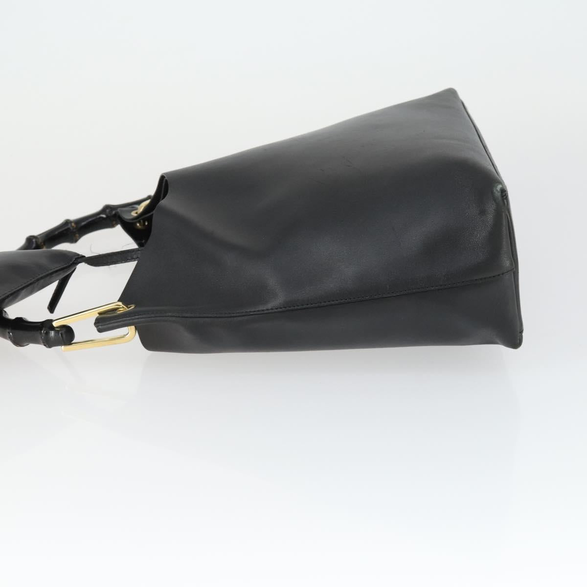 GUCCI Bamboo Shoulder Bag Leather Black Gold 001 2113 1880 Auth 169379
