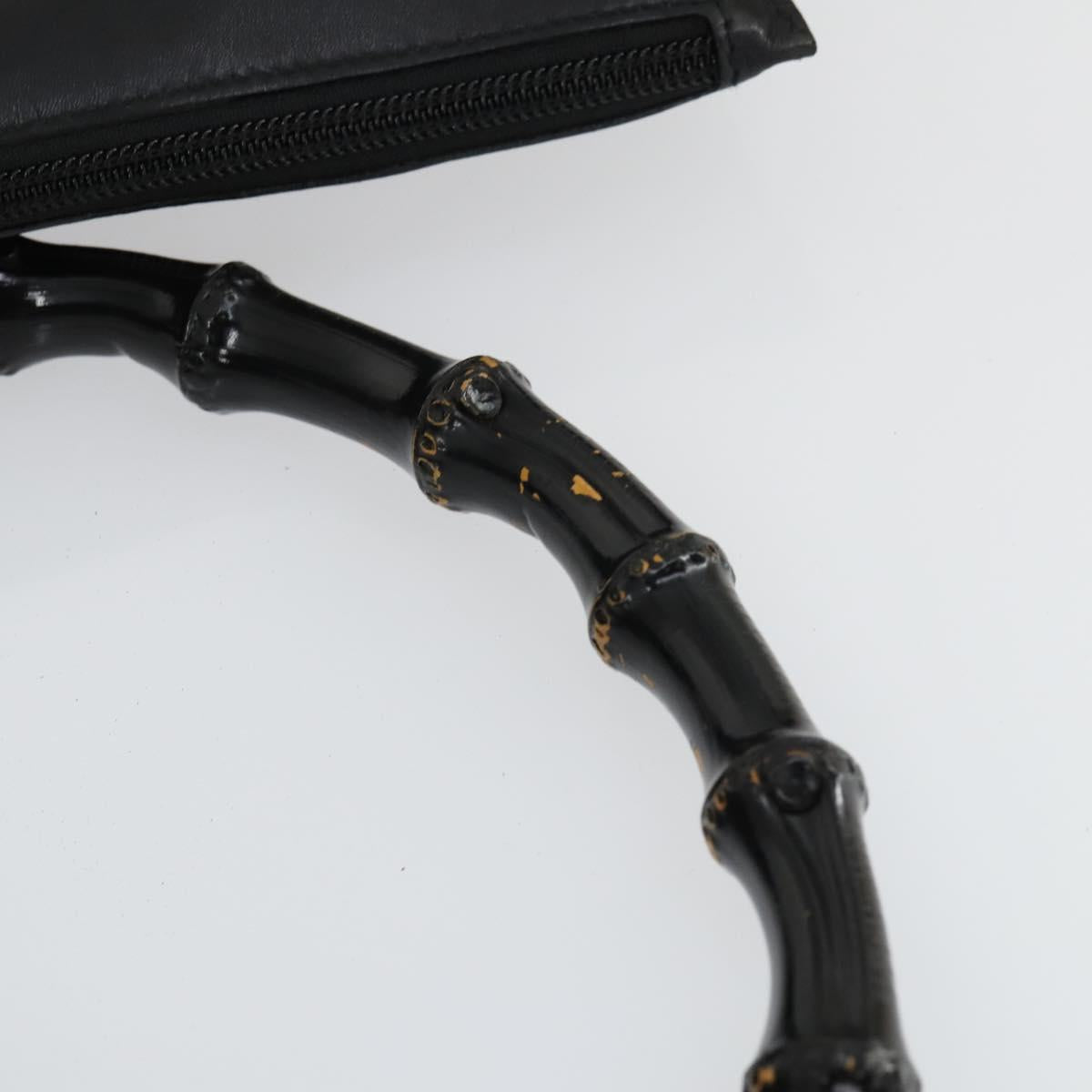 GUCCI Bamboo Shoulder Bag Leather Black Gold 001 2113 1880 Auth 169379