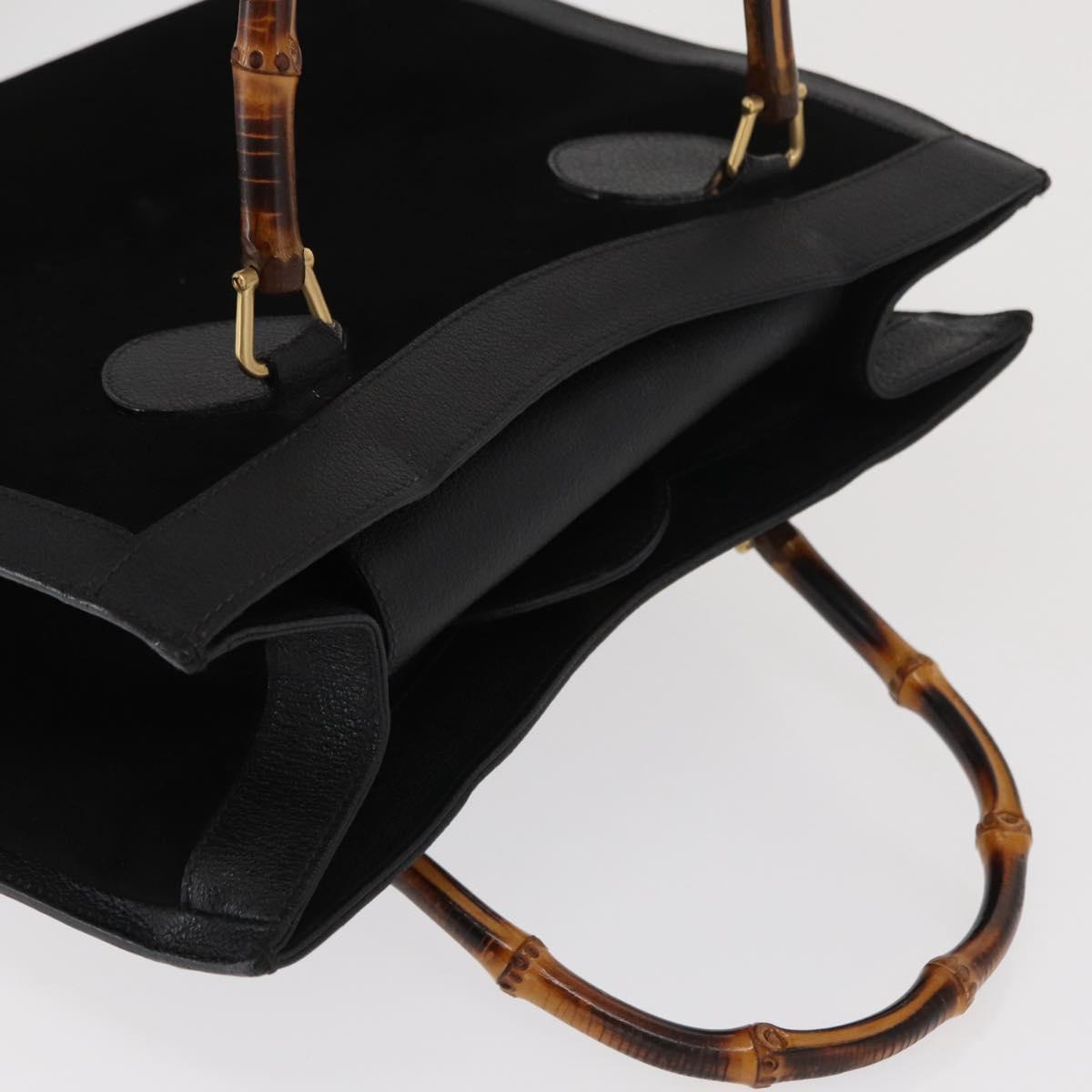 GUCCI Bamboo Hand Bag Suede Black Gold 002 1186 0260 Auth 169382