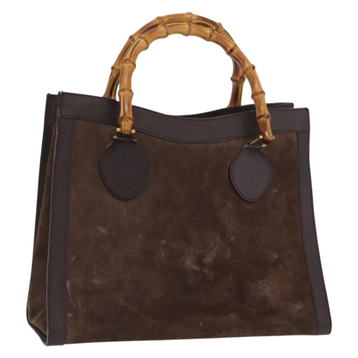 GUCCI Bamboo Hand Bag Suede Brown Gold 002 1095 0260 Auth 169383