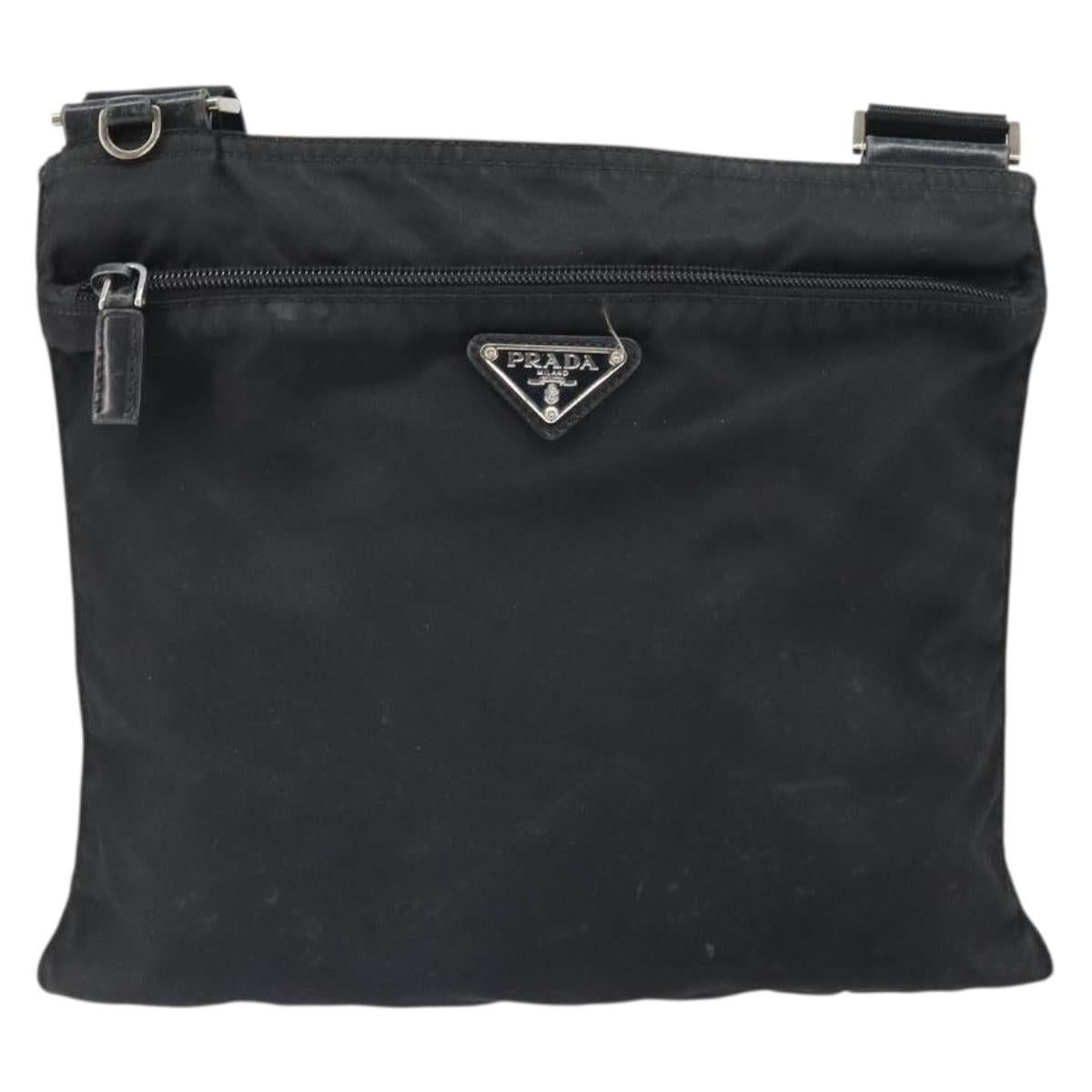 PRADA Shoulder Bag Nylon Black Silver Auth 169384