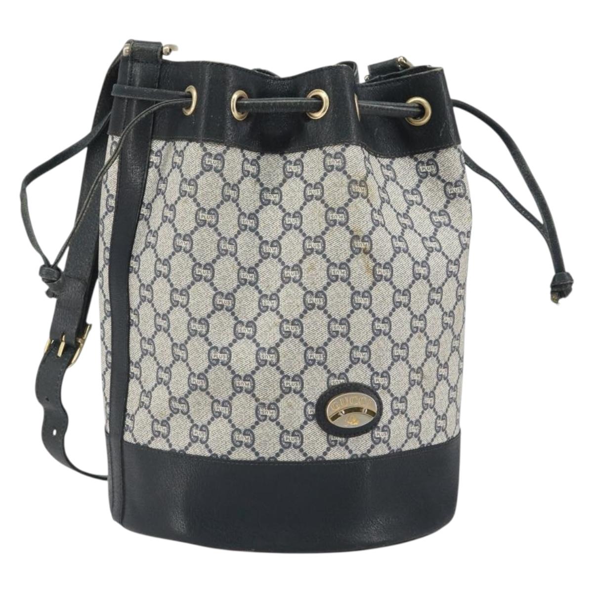 GUCCI GG Plus Supreme purse Shoulder Bag PVC Navy Gold Auth 169393