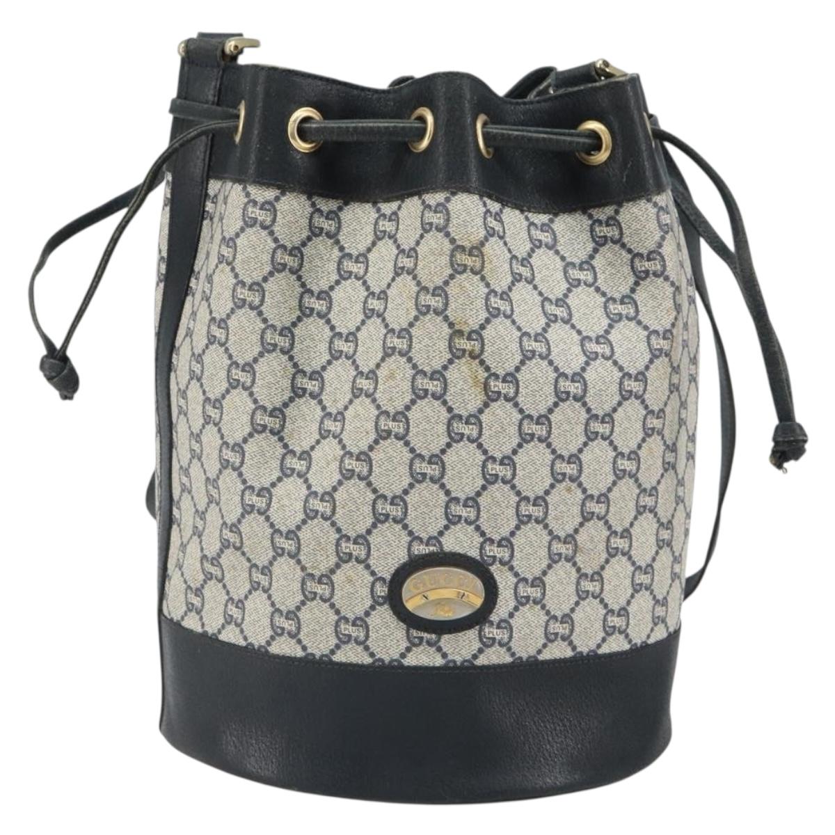 GUCCI GG Plus Supreme purse Shoulder Bag PVC Navy Gold Auth 169393