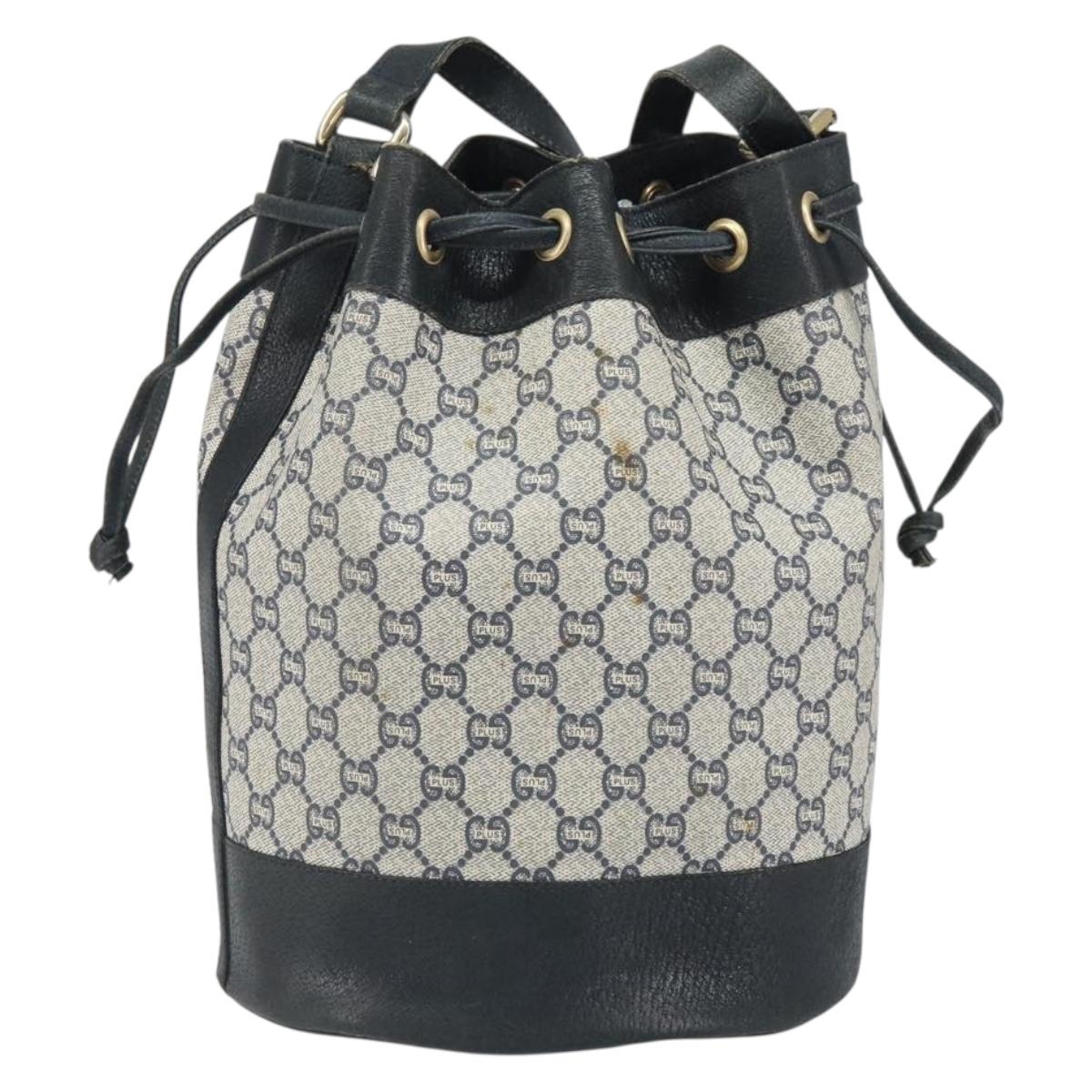GUCCI GG Plus Supreme purse Shoulder Bag PVC Navy Gold Auth 169393