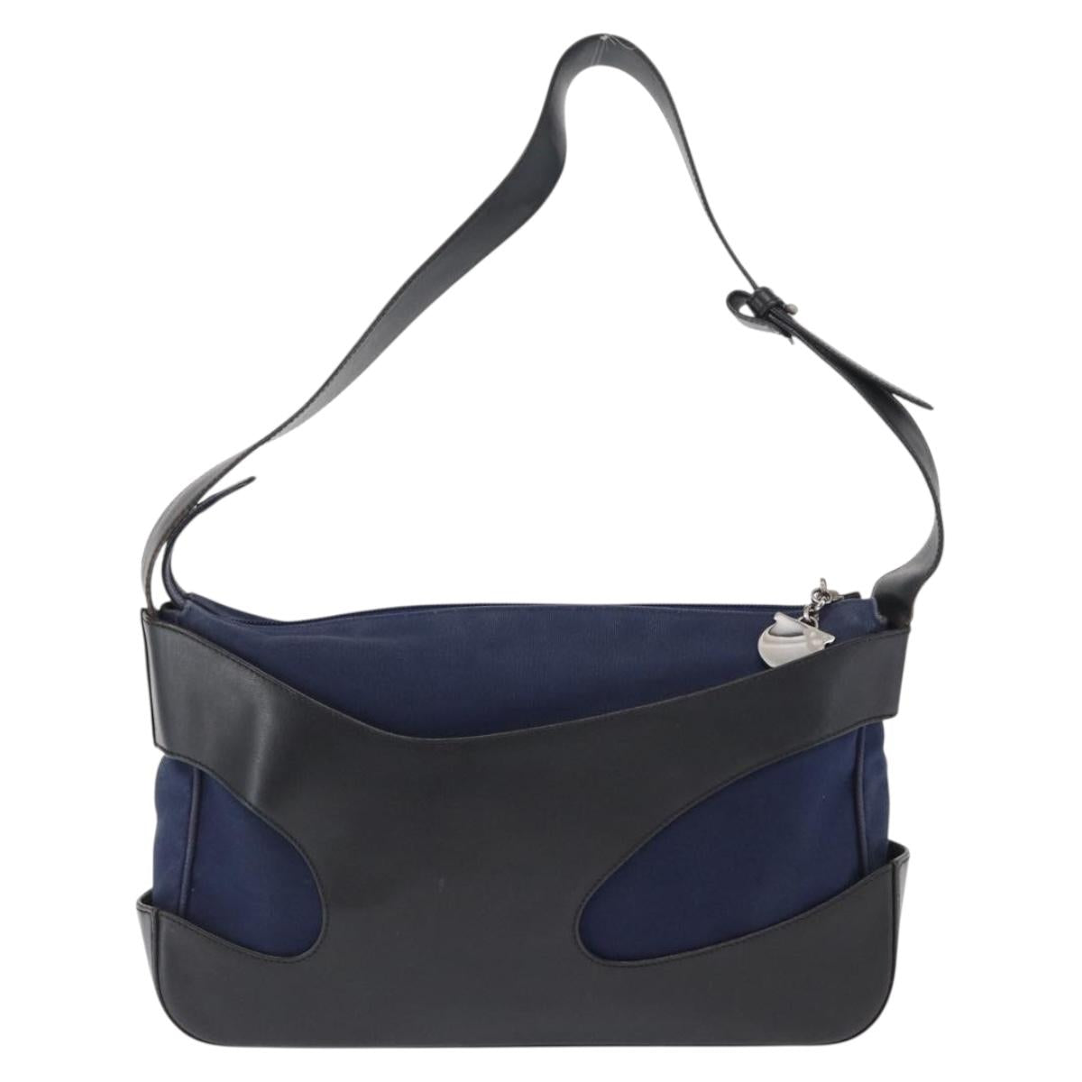 Salvatore Ferragamo Shoulder Bag Canvas Navy Gold Auth 169396