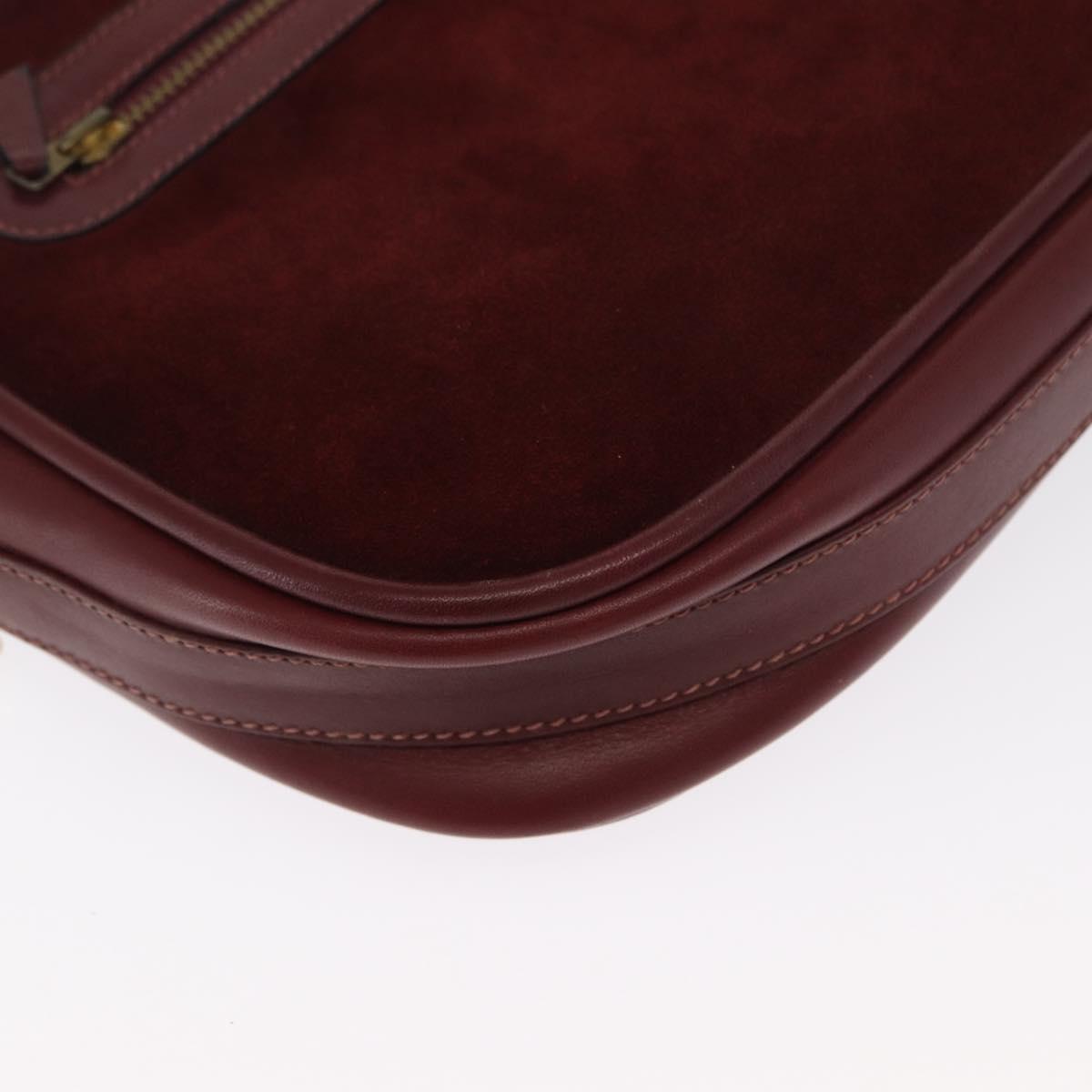 CARTIER Must Line Shoulder Bag Leather Bordeaux Gold Auth 169400
