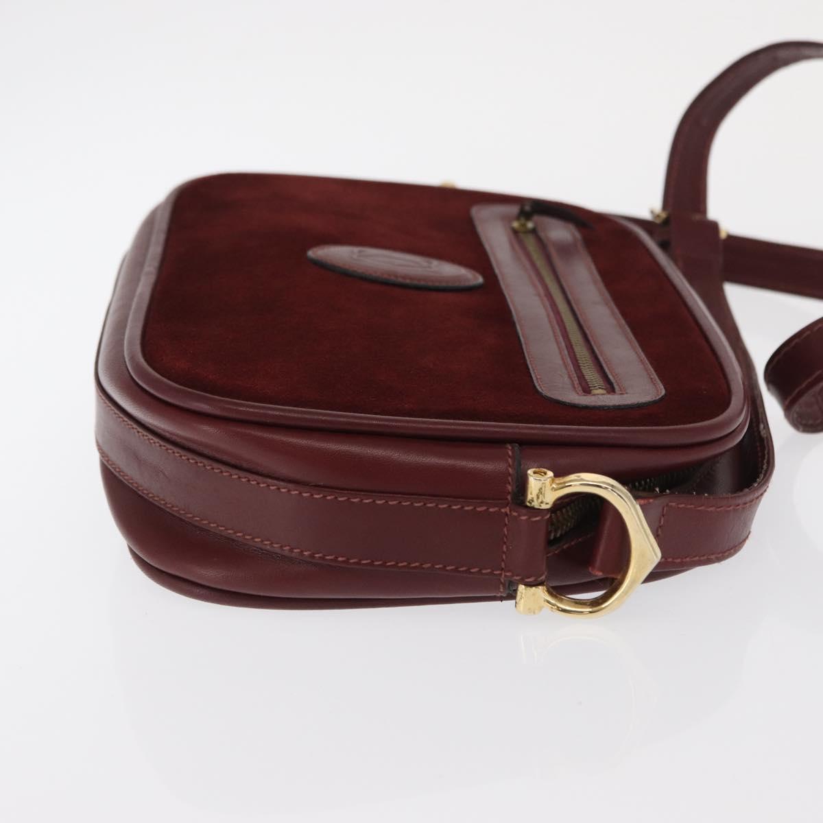 CARTIER Must Line Shoulder Bag Leather Bordeaux Gold Auth 169400