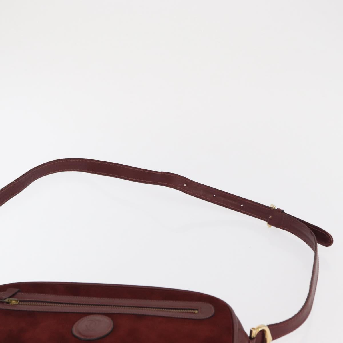 CARTIER Must Line Shoulder Bag Leather Bordeaux Gold Auth 169400