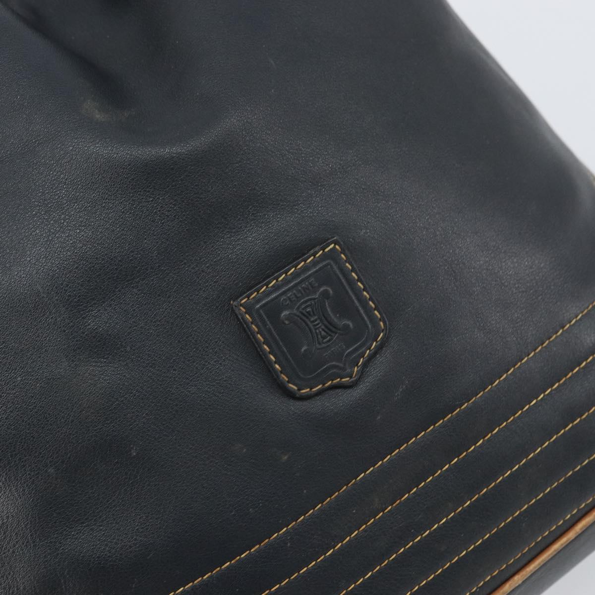 CELINE Purse Shoulder Bag Leather Black Gold Auth 169404