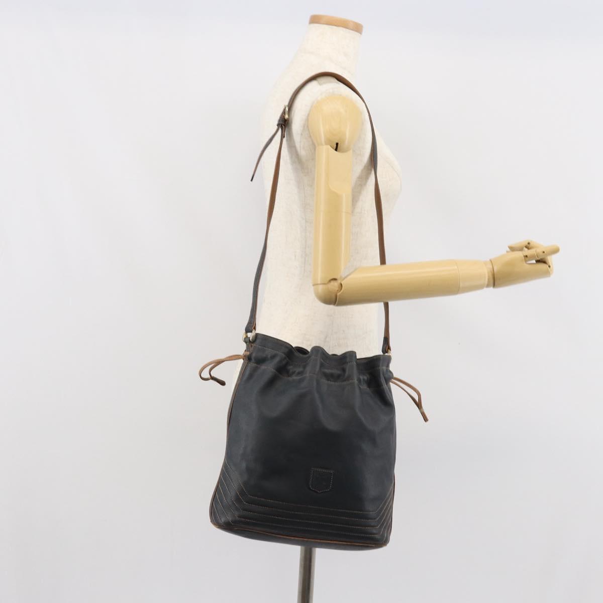 CELINE Purse Shoulder Bag Leather Black Gold Auth 169404