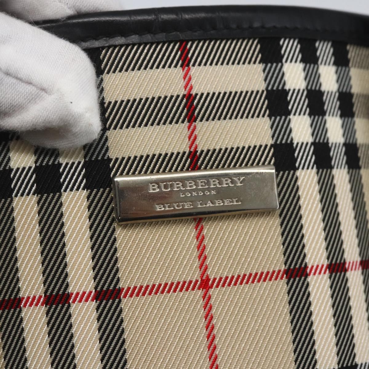 BURBERRY Nova Check Blue Label Hand Bag Nylon Beige Silver Auth 169406