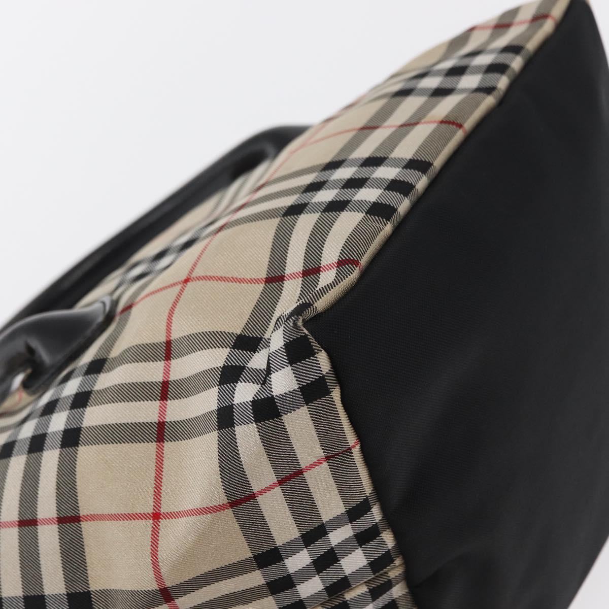 BURBERRY Nova Check Blue Label Hand Bag Nylon Beige Silver Auth 169408
