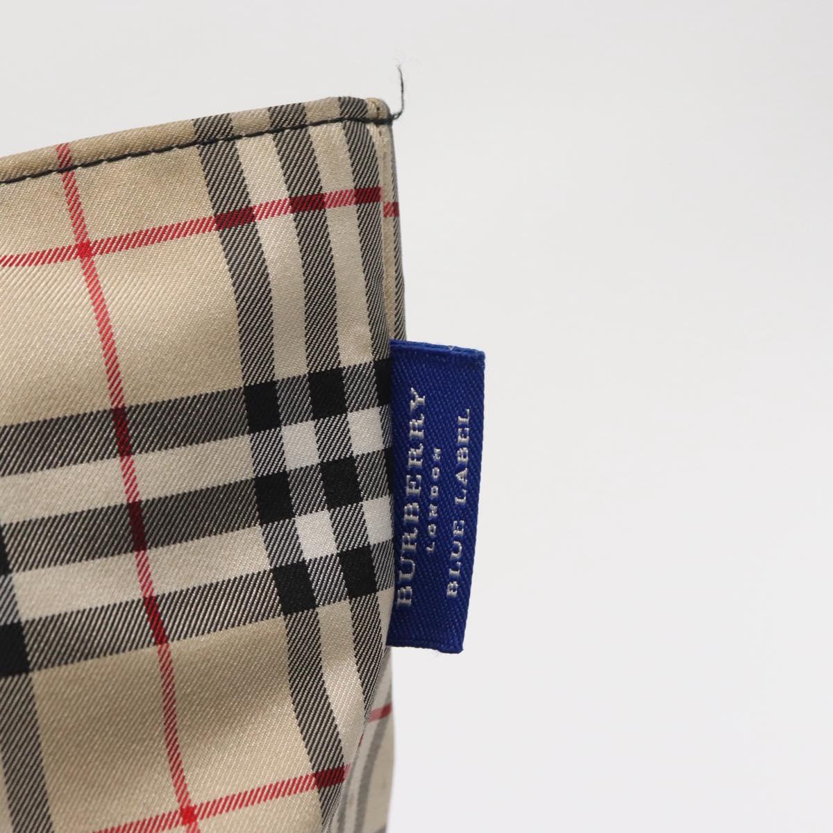 BURBERRY Nova Check Blue Label Hand Bag Nylon Beige Silver Auth 169408