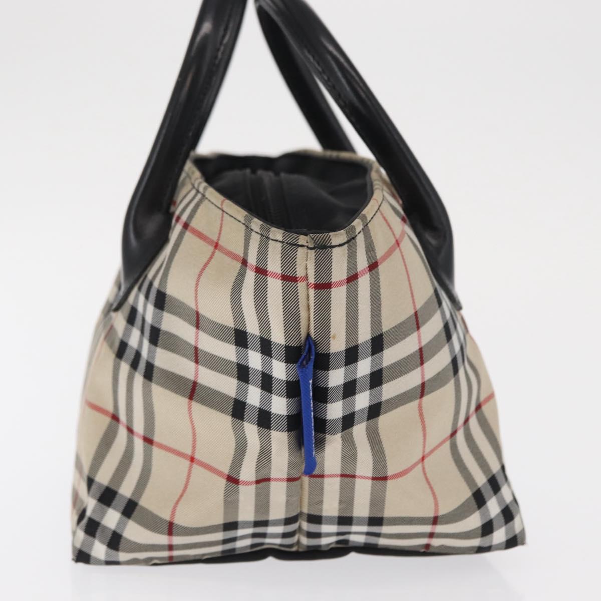 BURBERRY Nova Check Blue Label Hand Bag Nylon Beige Silver Auth 169408