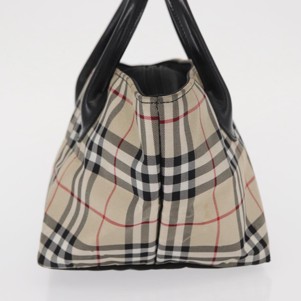 BURBERRY Nova Check Blue Label Hand Bag Nylon Beige Silver Auth 169408
