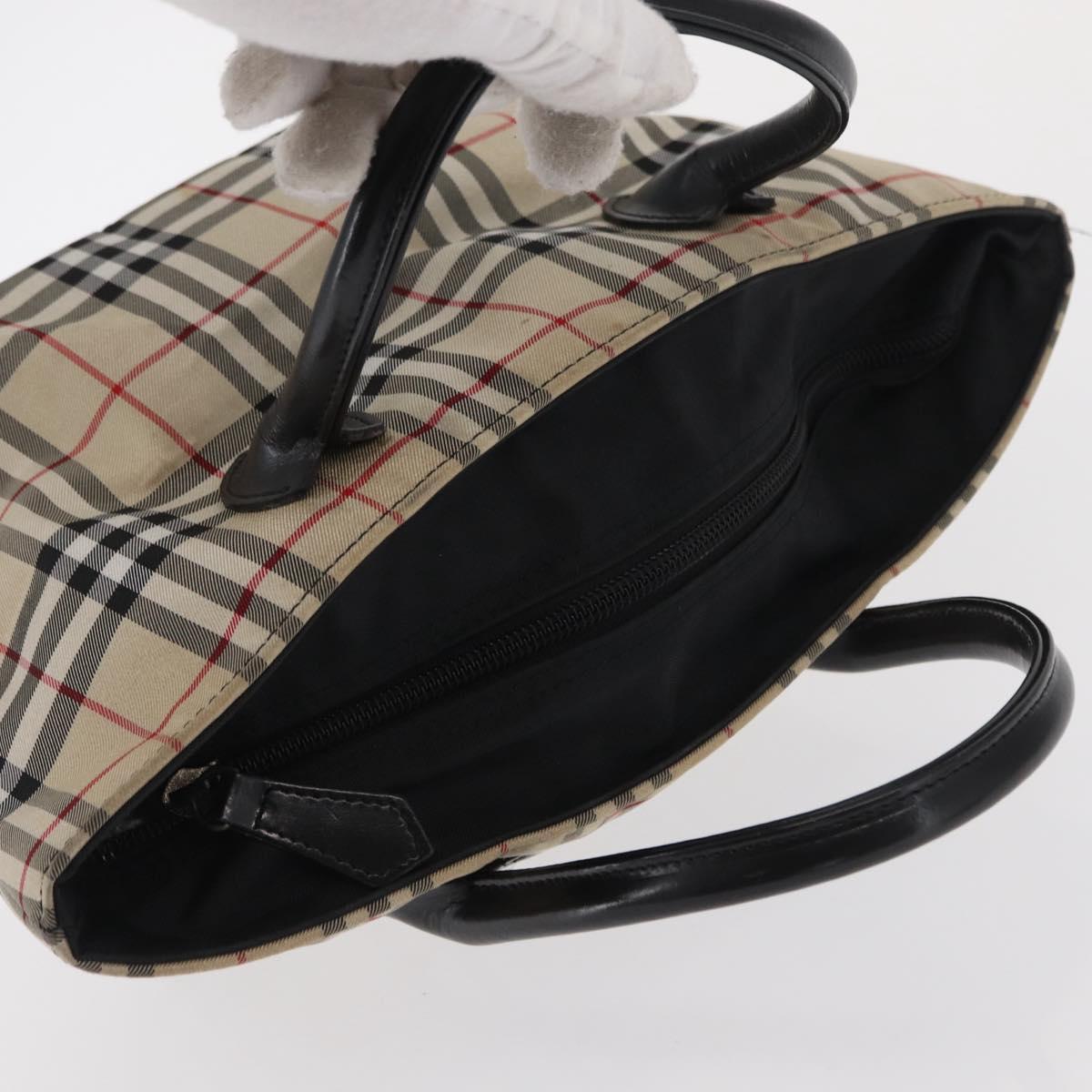BURBERRY Nova Check Blue Label Hand Bag Nylon Beige Silver Auth 169408
