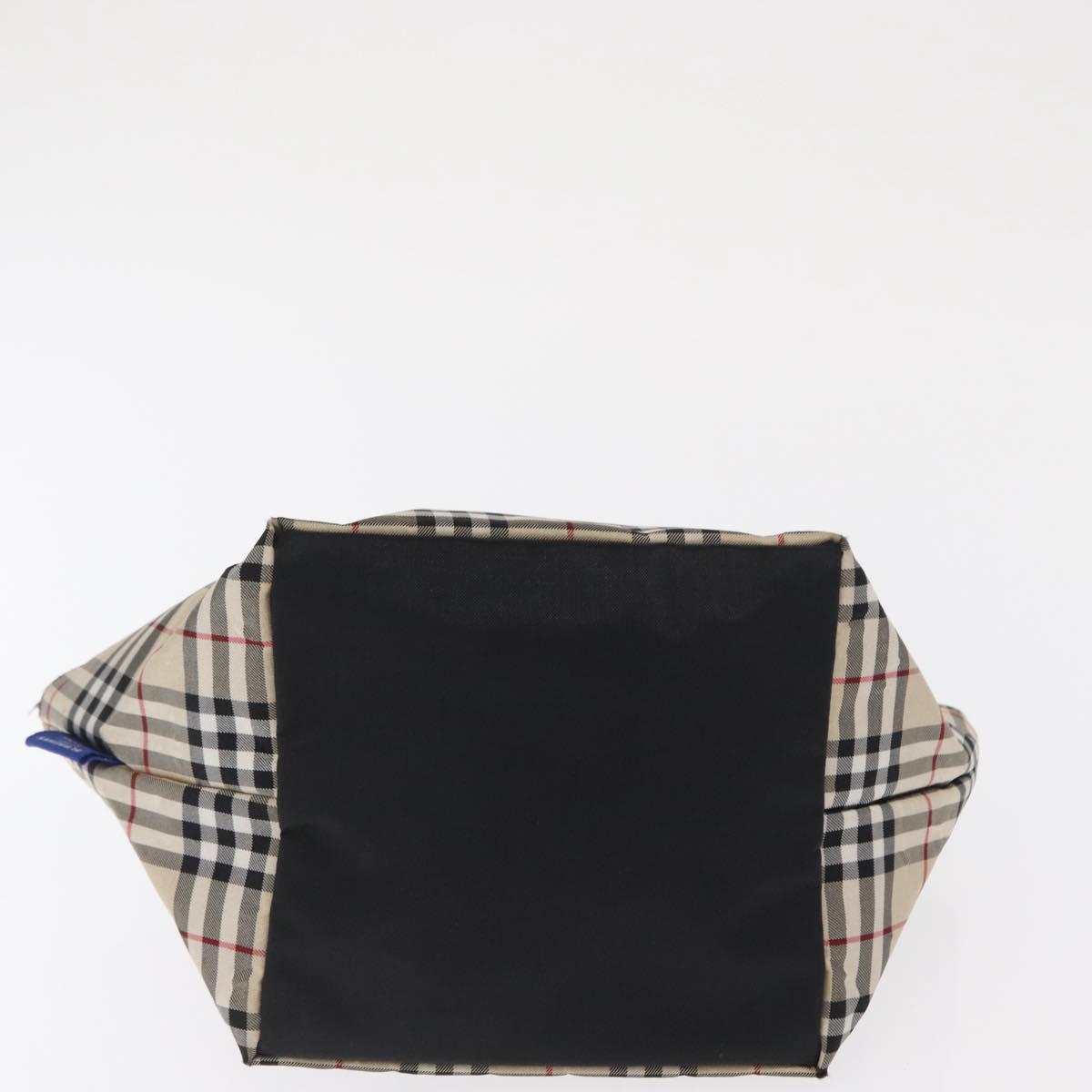 BURBERRY Nova Check Blue Label Hand Bag Nylon Beige Silver Auth 169408
