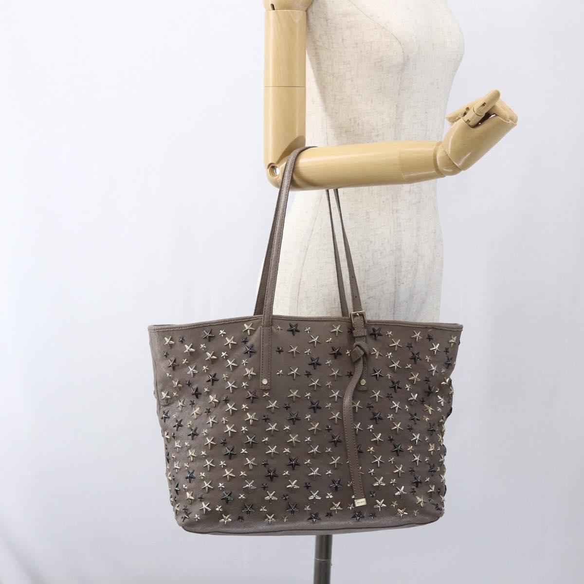 Jimmy Choo Studs Tote Bag Leather Beige Auth 169409
