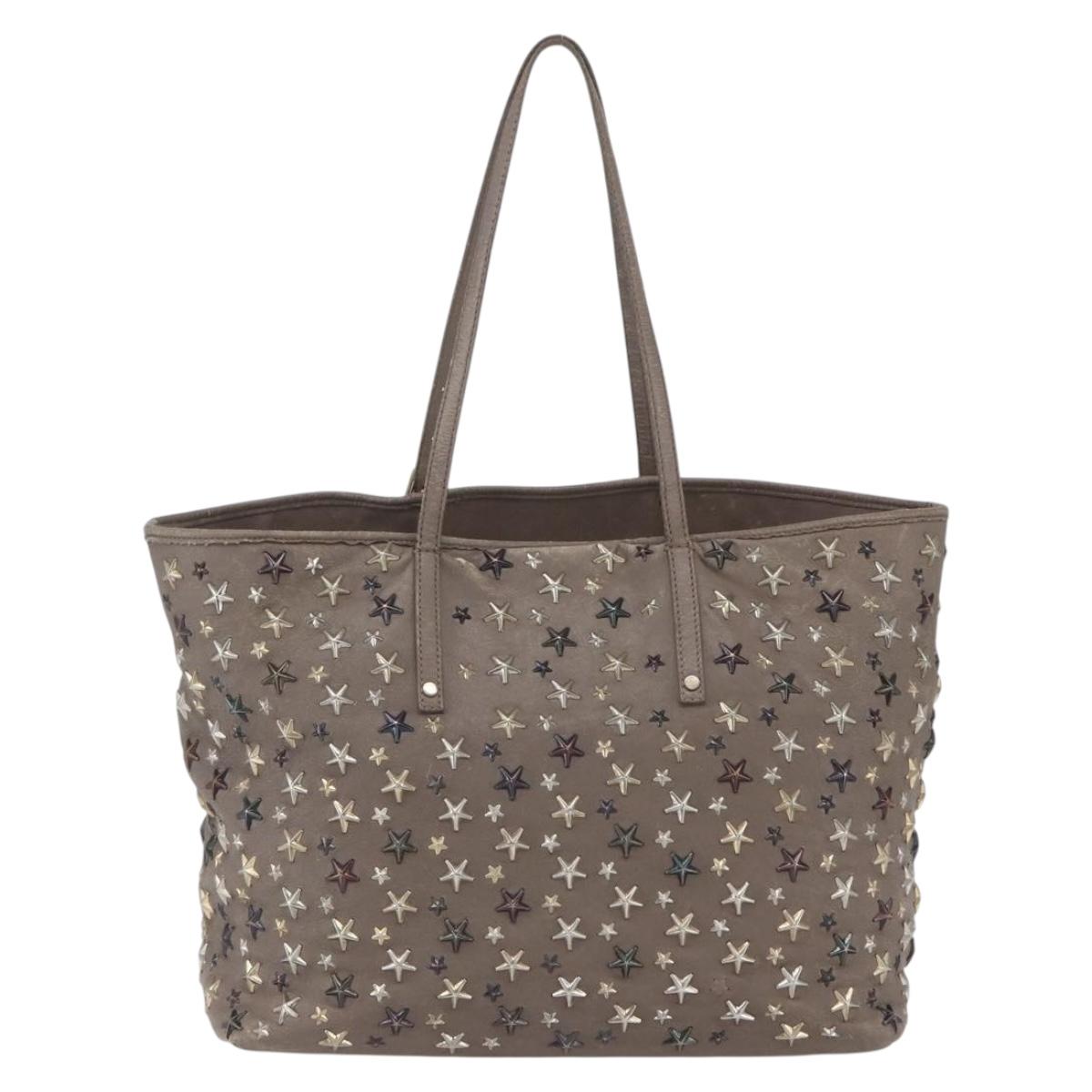 Jimmy Choo Studs Tote Bag Leather Beige Auth 169409