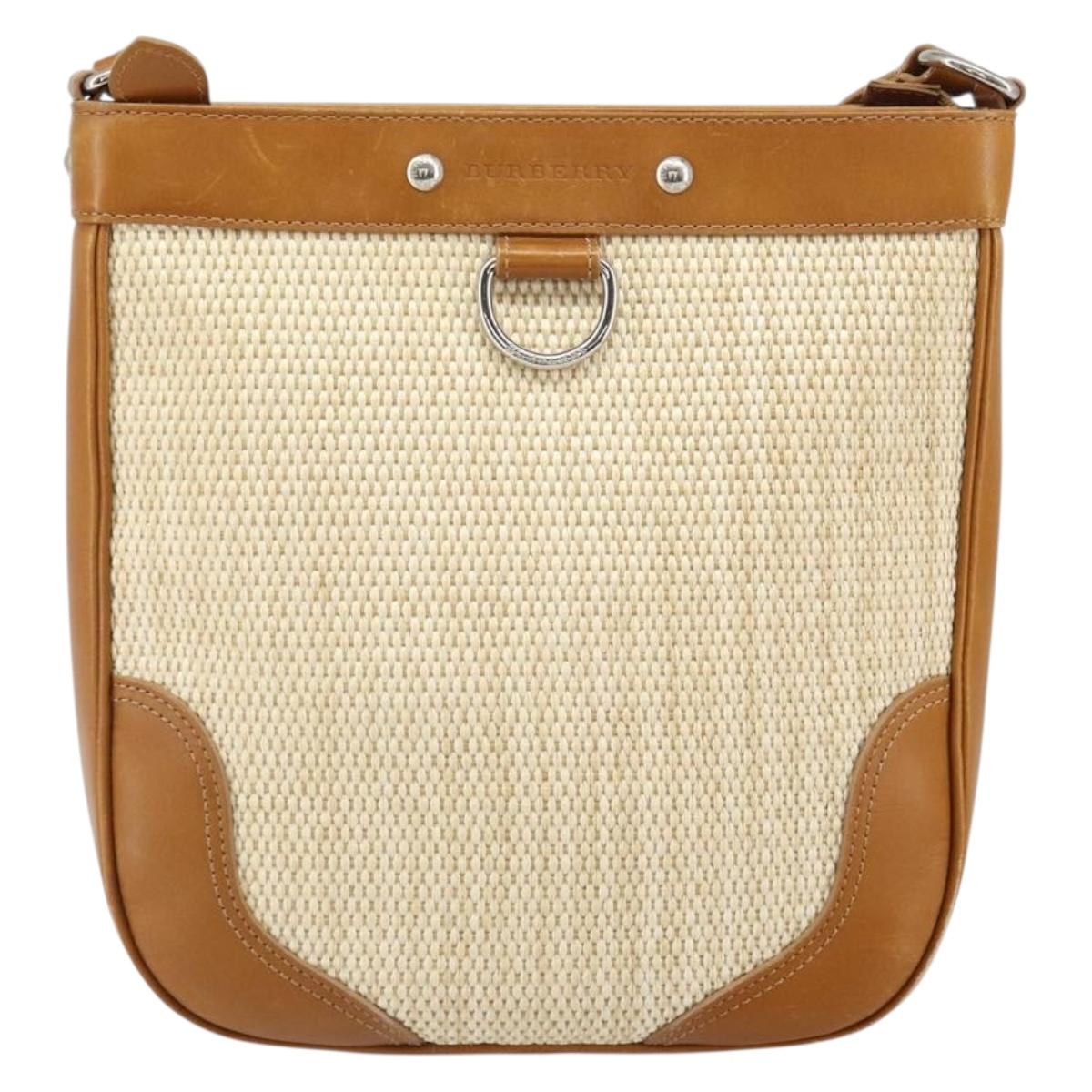 BURBERRY Shoulder Bag Canvas Beige Silver Auth 169410