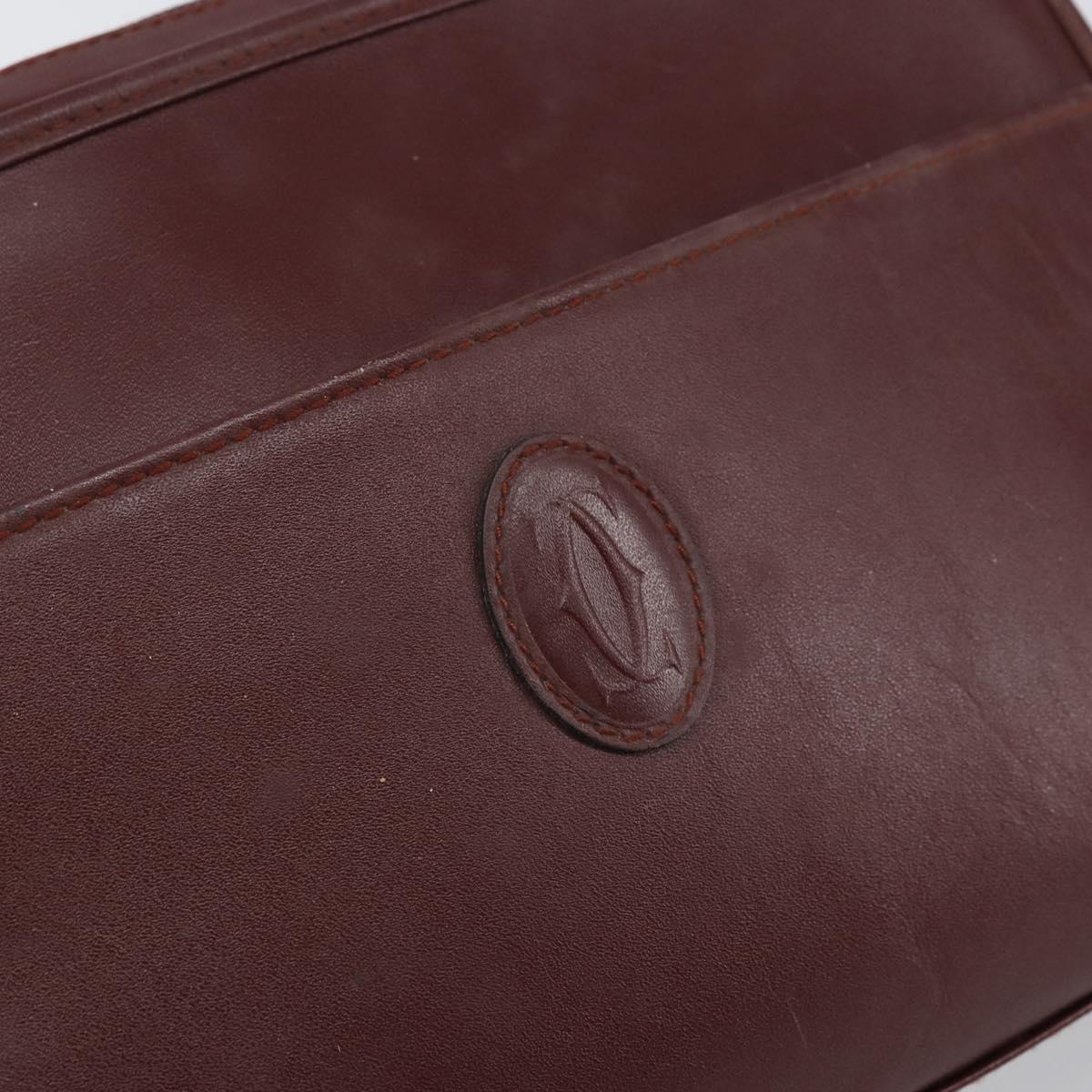 CARTIER Must Line Clutch Bag Leather Bordeaux Gold Auth 169415