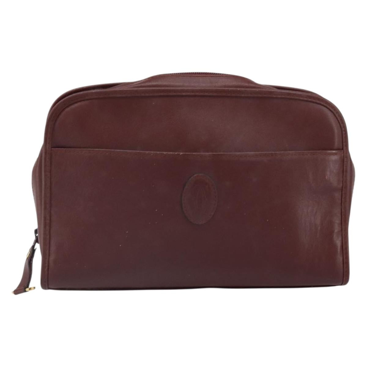 CARTIER Must Line Clutch Bag Leather Bordeaux Gold Auth 169415