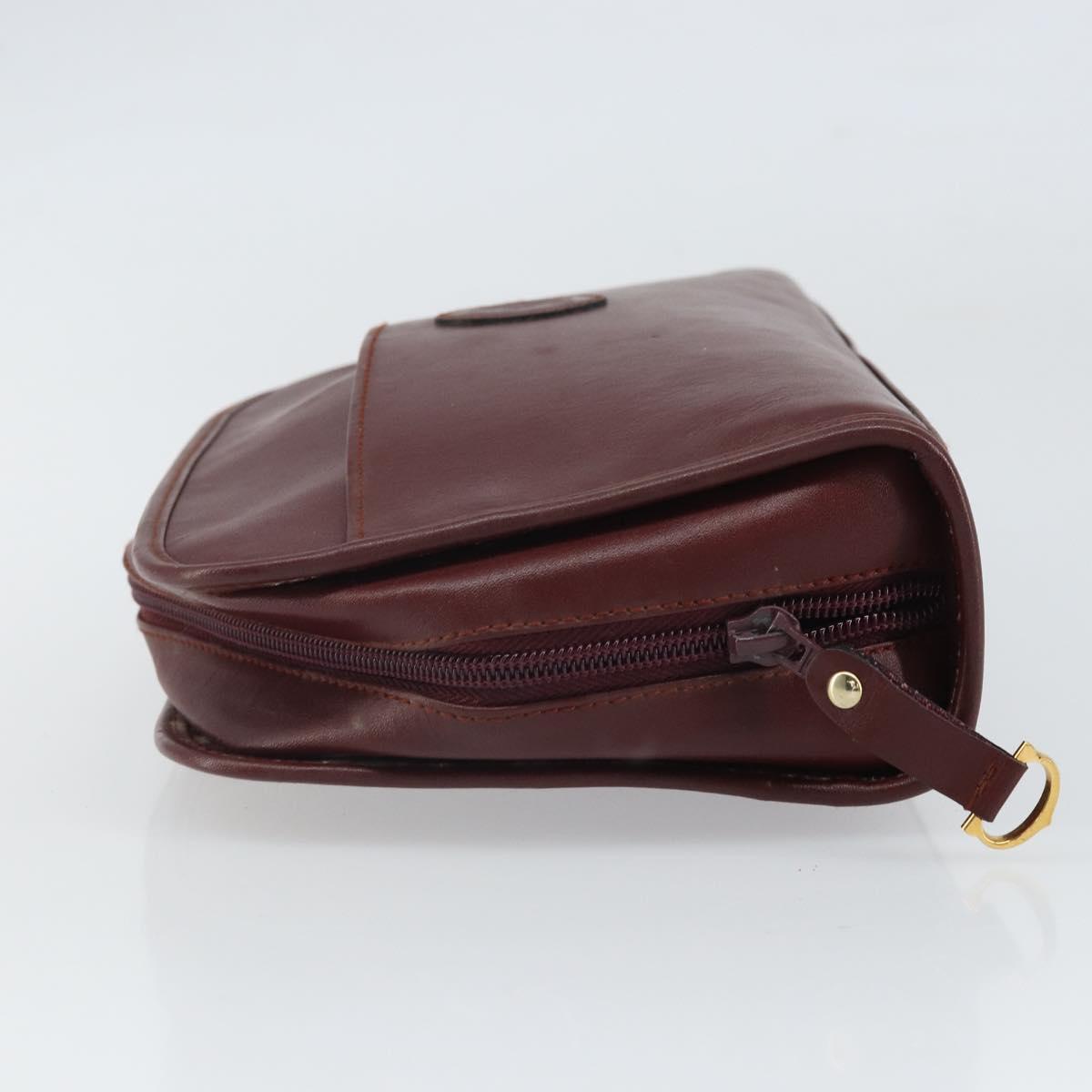 CARTIER Must Line Clutch Bag Leather Bordeaux Gold Auth 169415