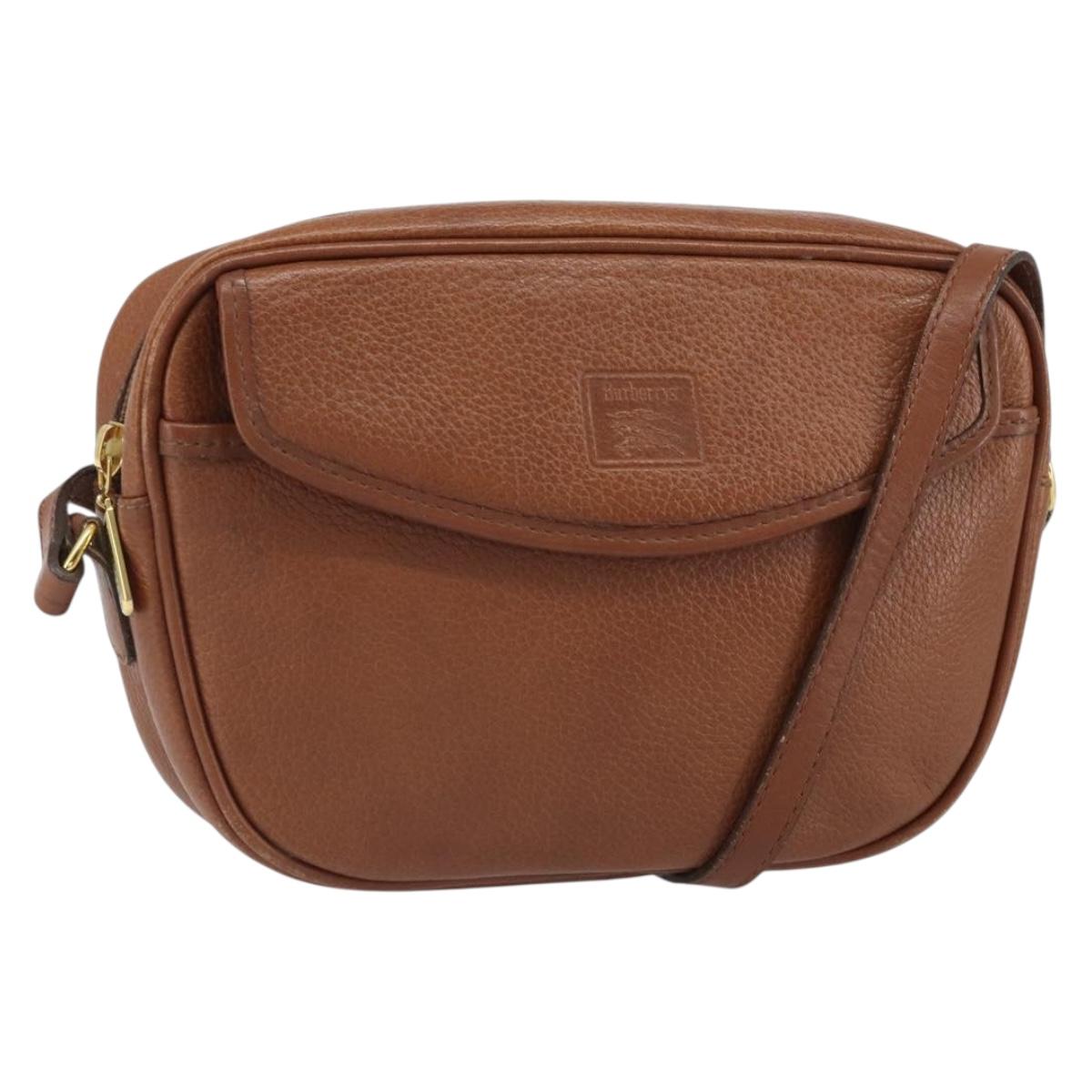 Burberrys Shoulder Bag Leather Brown Gold Auth 169417