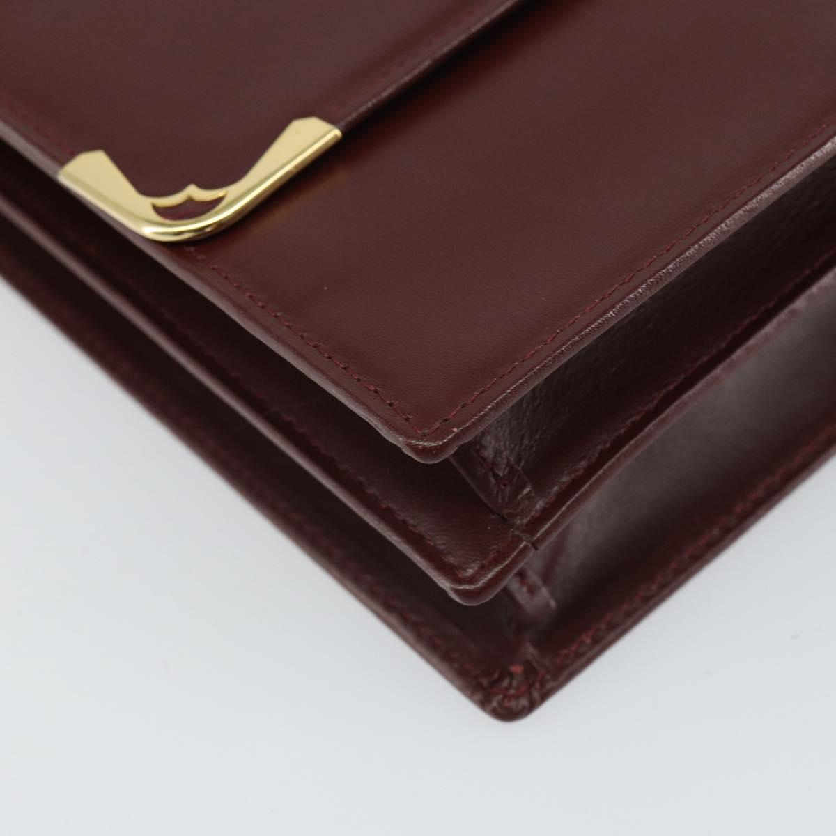 CARTIER Must Line Shoulder Bag Leather Bordeaux Gold Auth 169419