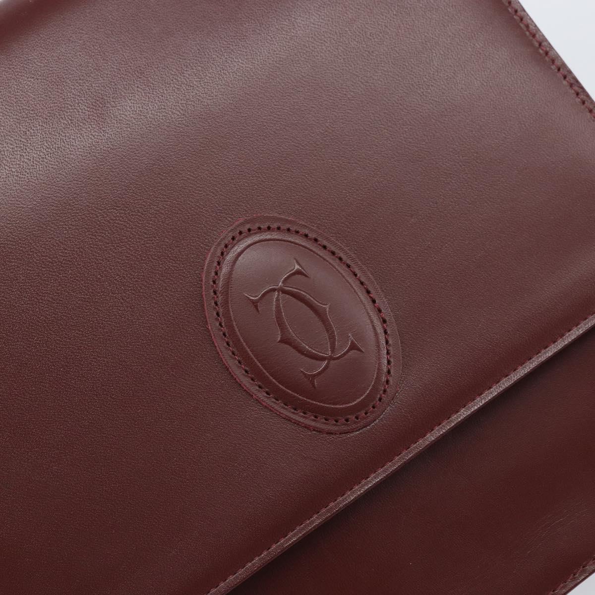 CARTIER Must Line Shoulder Bag Leather Bordeaux Gold Auth 169419