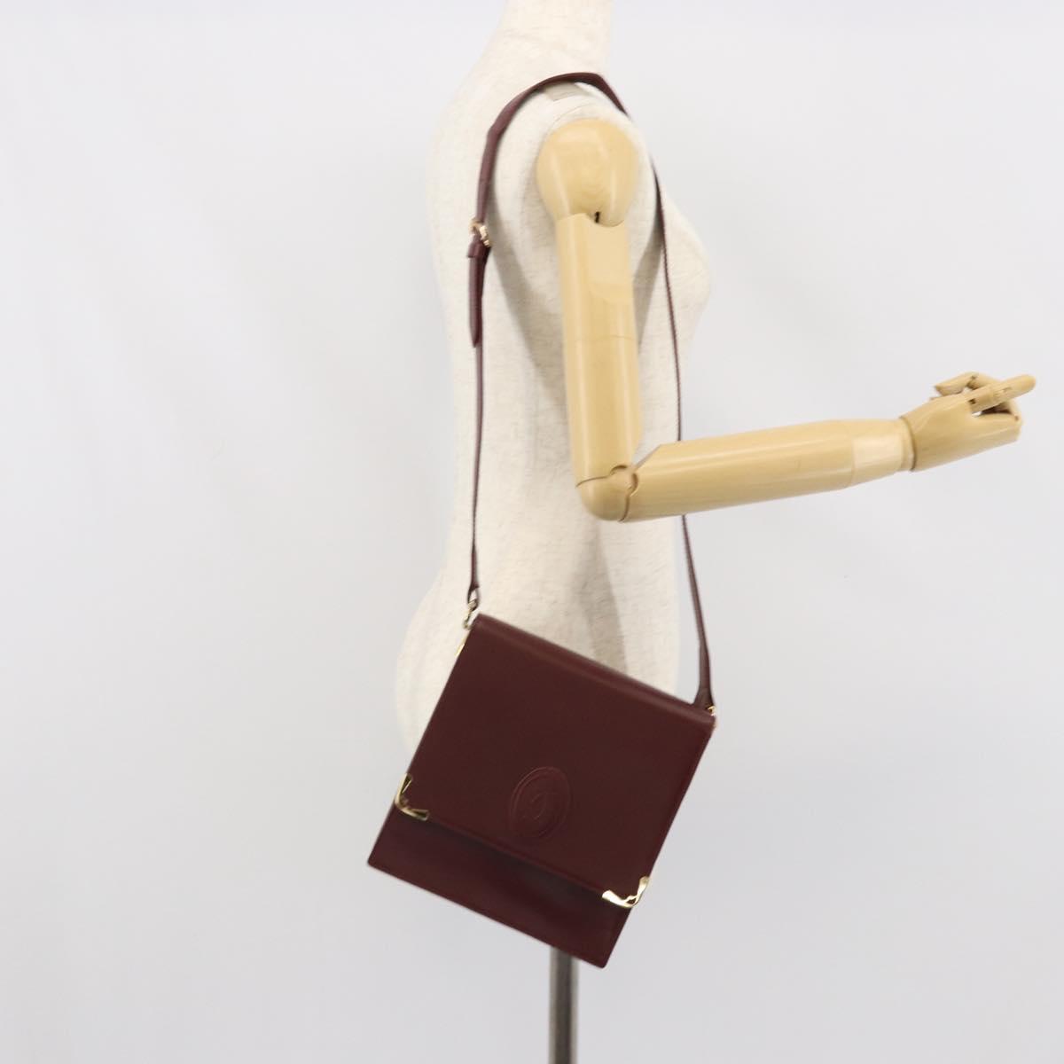 CARTIER Must Line Shoulder Bag Leather Bordeaux Gold Auth 169419
